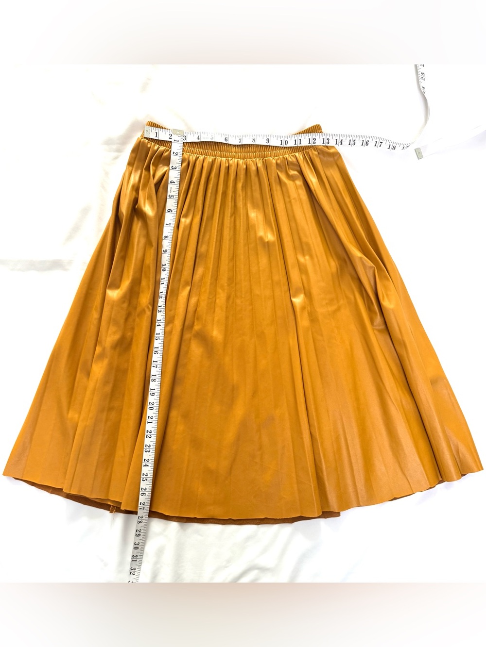 Kate Hewko Pleated Accordion Faux Leather Vegan A Line Midi Skirt Elastic Waist - Picture 5 of 7